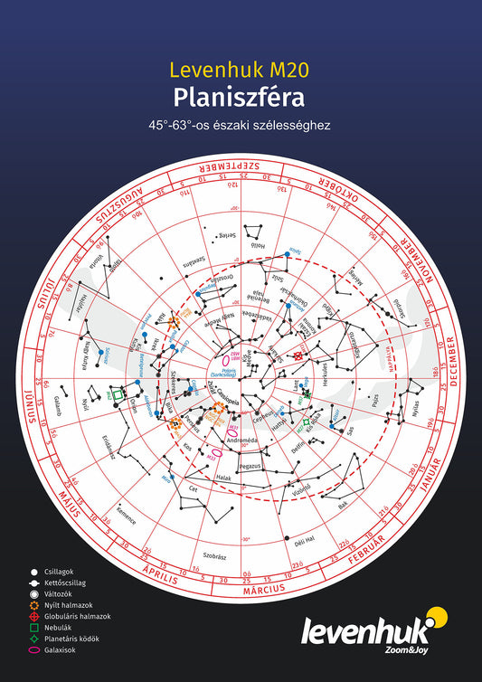 Planisfério Levenhuk M20 (para a latitude 45°–63° norte)