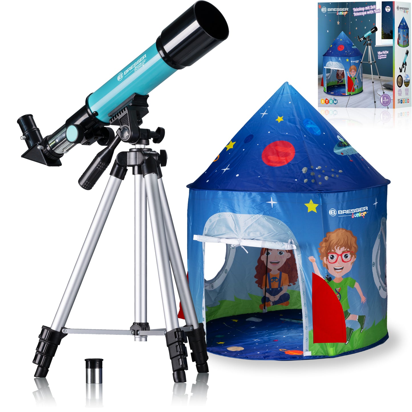 Telescopio para niños BRESSER JUNIOR 50/360 con tienda de campaña