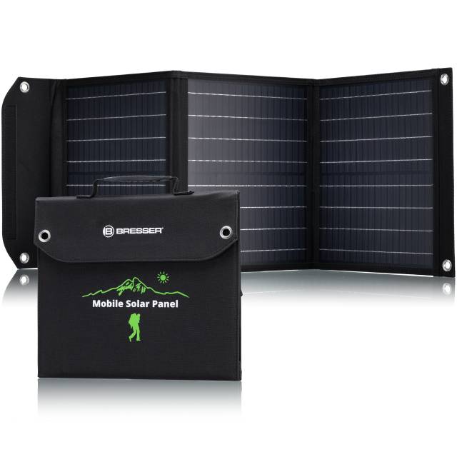 Cargador solar móvil BRESSER de 40 vatios con salida USB y DC